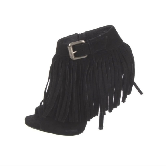 Giuseppe  Zanotti Suede Ankle Boots Black Peep-Toes with Fringe Size 36.5EU - Picture 1 of 7